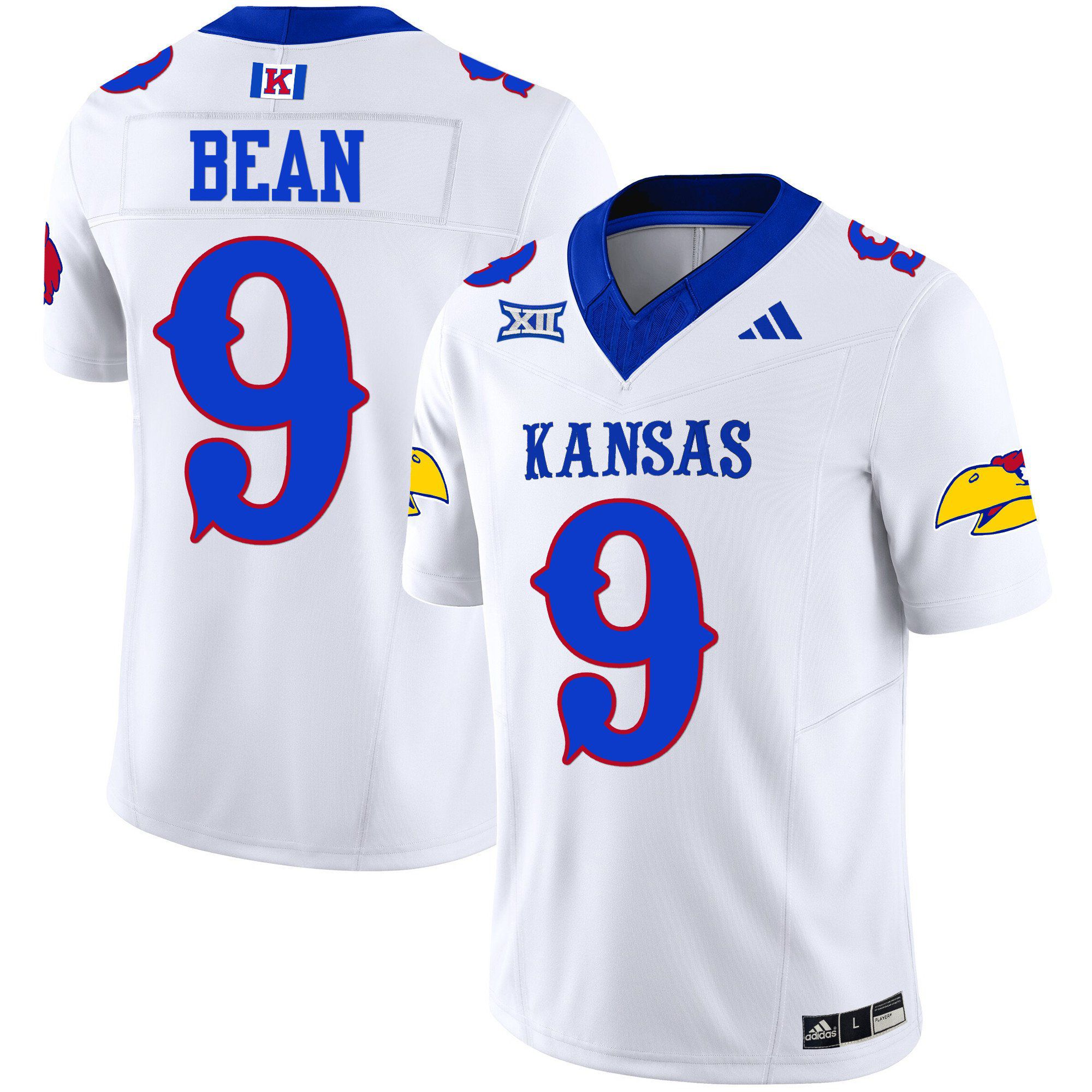 Men Kansas Jayhawks #9 Bean White 2024 Blackhawk Vapor Limited NCAA Jersey